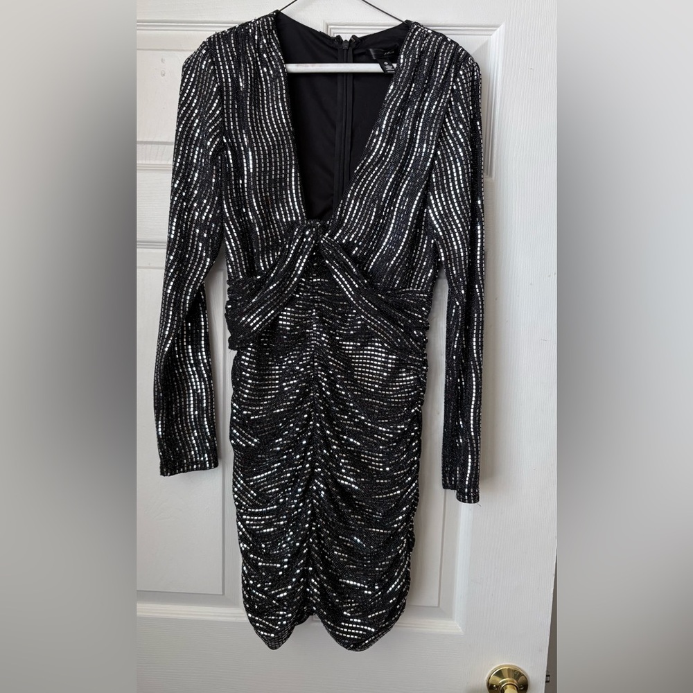 Aqua Black Sequin Twist-Front Mini Dress